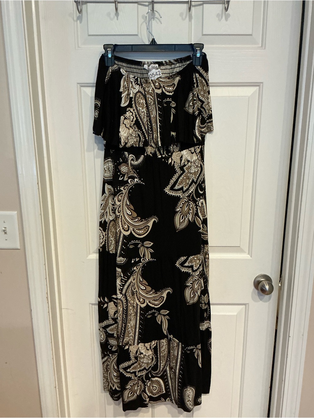Black Paisley Off-Shoulder Maxi Dress by